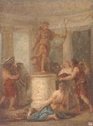 unknow artist Interior of a classical temple,with hunters making an offering to a statue of diana Germany oil painting artist